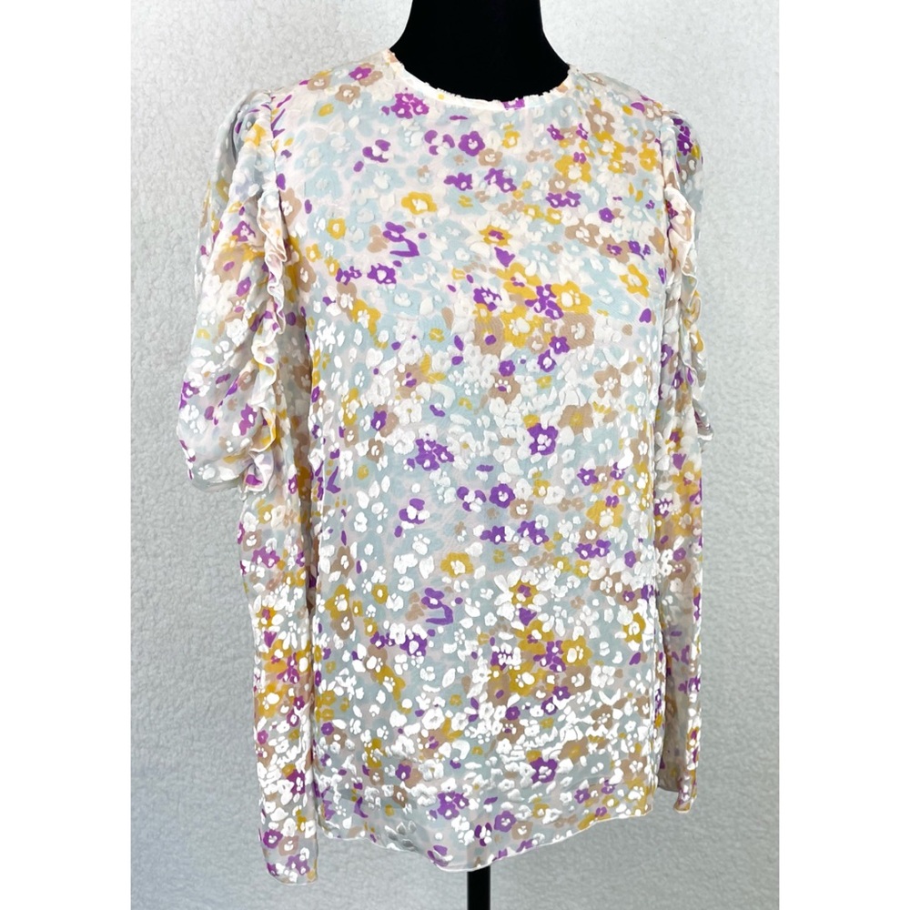 SEE BY CHLOÉ • Multi Floral Velvet Burnout Ruffle Long Sleeve Silk Blouse, 2 - Picture 6 of 16